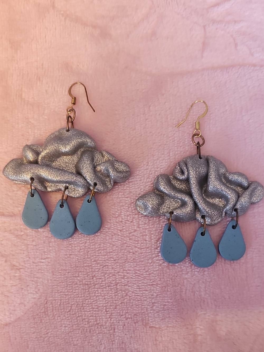 Handcrafted Silver Cloud Earrings with Blue Raindrop Dangles